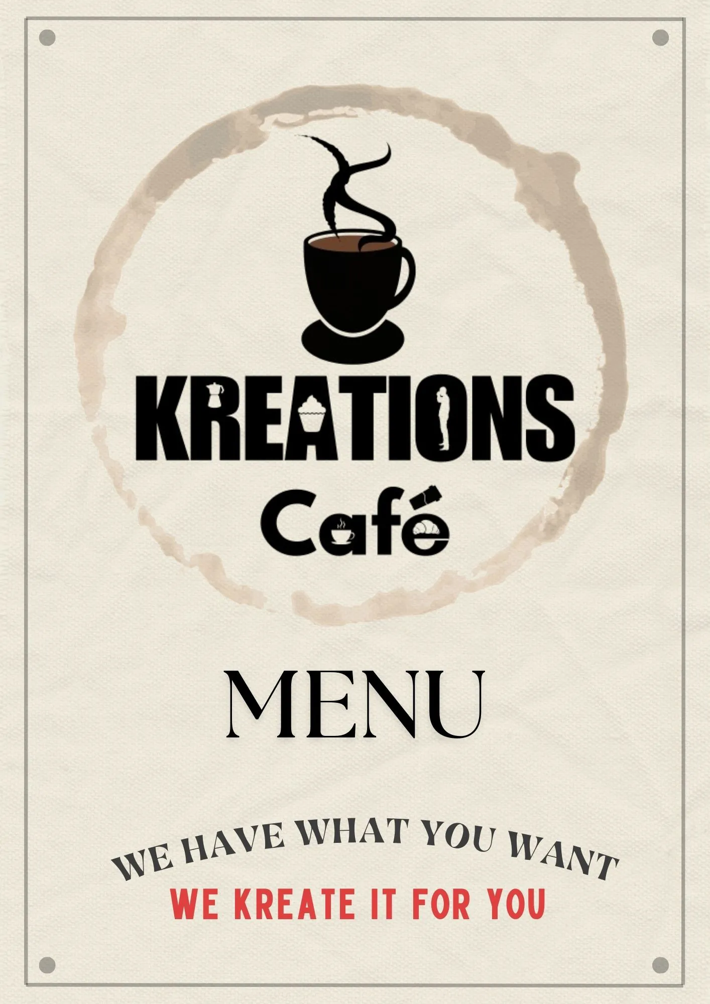 Kreations Cafe Main Menu