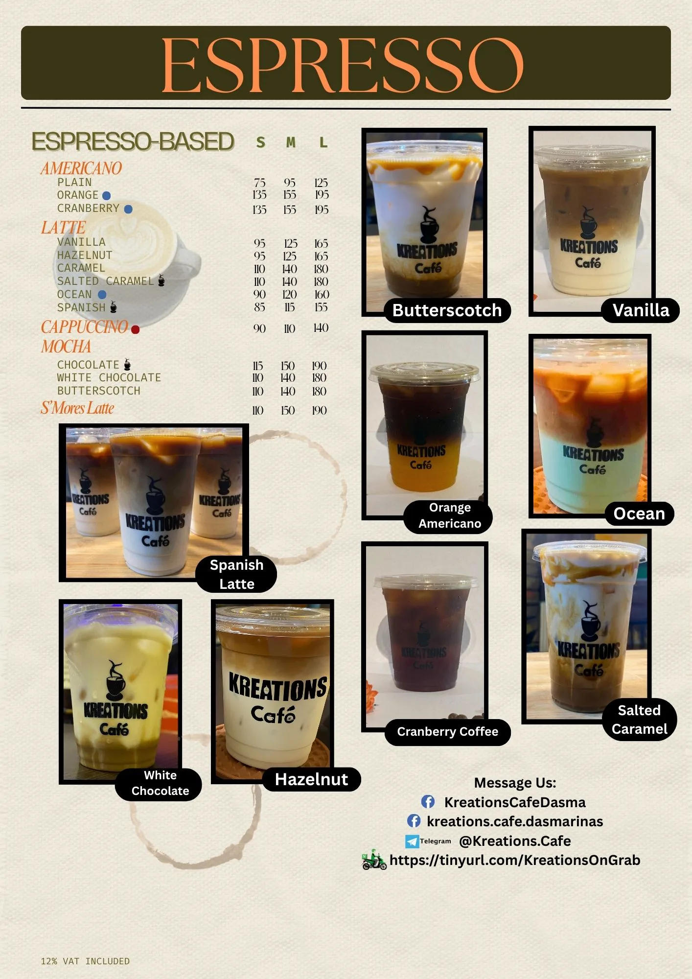 Kreations Cafe Beverage Menu